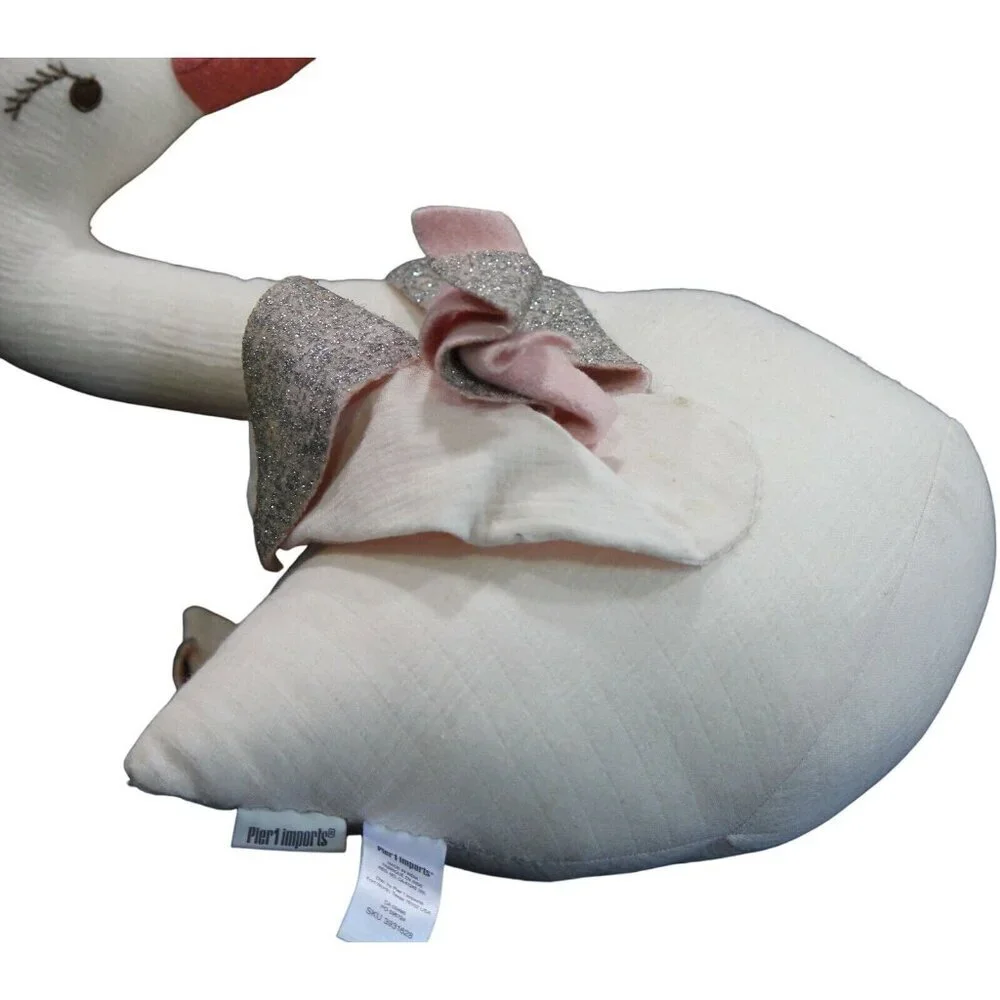 Pier 1 Imports Swan‎ Pillow With Pink Silver Glitter Wings 14